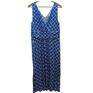 Boden women’s 12 blue and white geometric print v-neck sleeveless dress pockets
